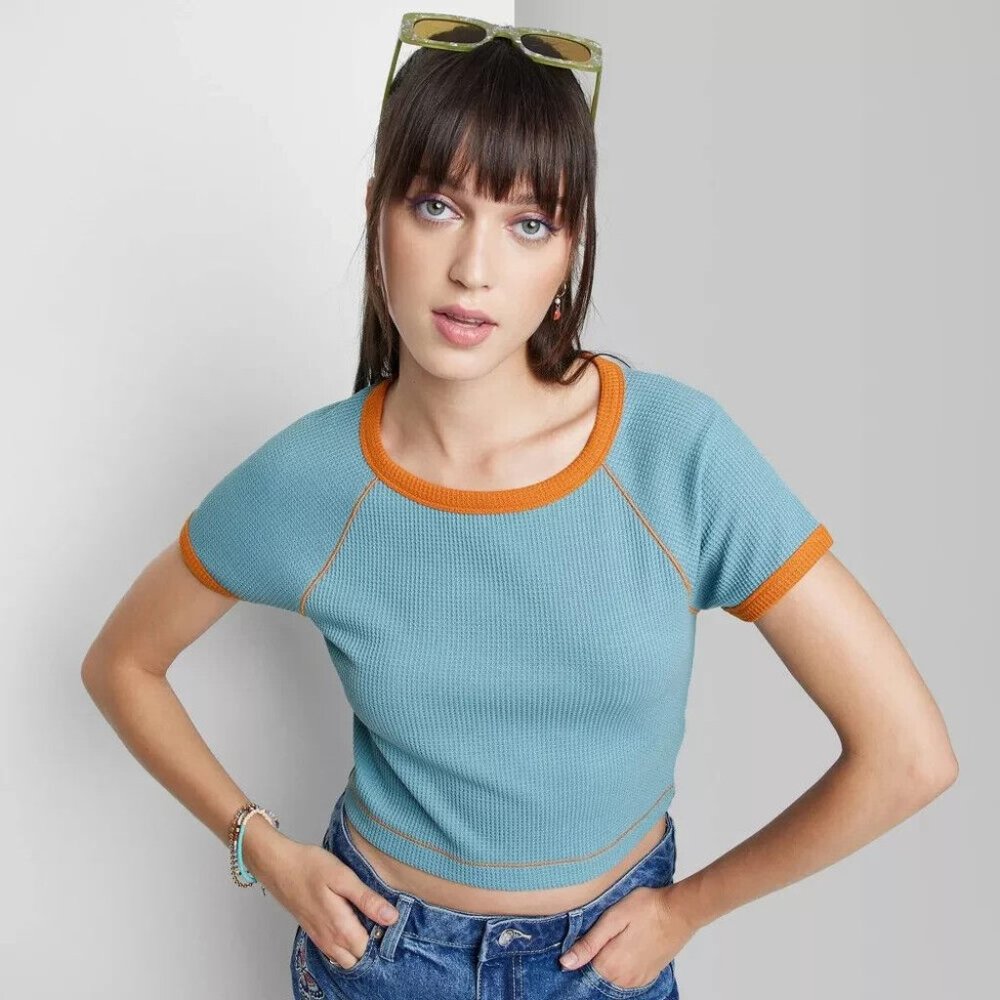 Wild Fable Sky Blue Women's Short Sleeve T-Shirt Size Large